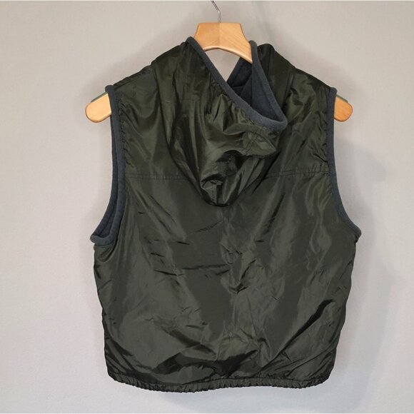 Liz Claiborne Womens Olive Green Hooded Vest Quilted Interior & Zip Front Size L - Picture 2 of 7